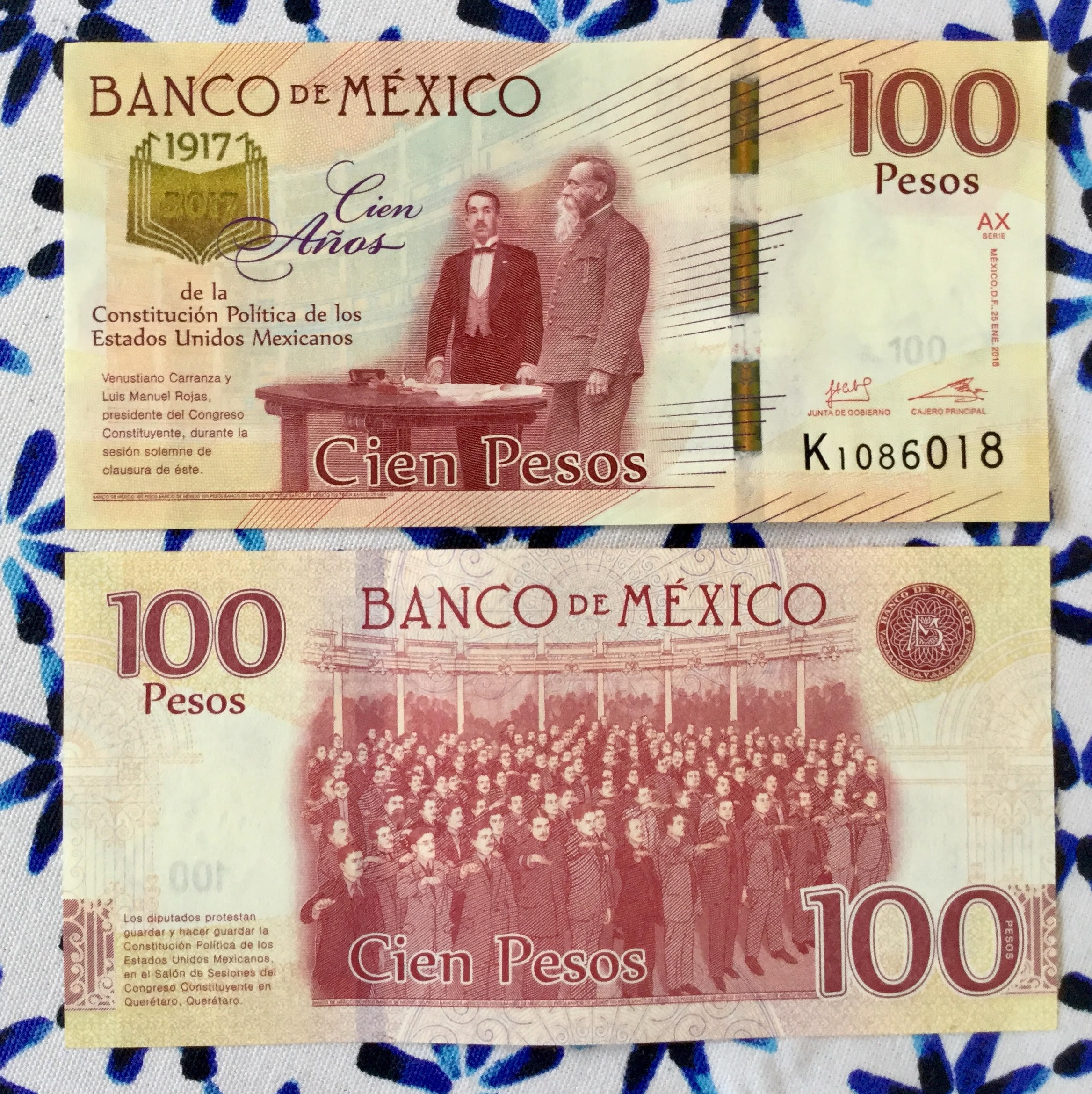 1917 2017 100 MEXICAN PESOS BANK NOTE COMMEMORATIVE BILL 100 YEARS ANNIVERSARY 